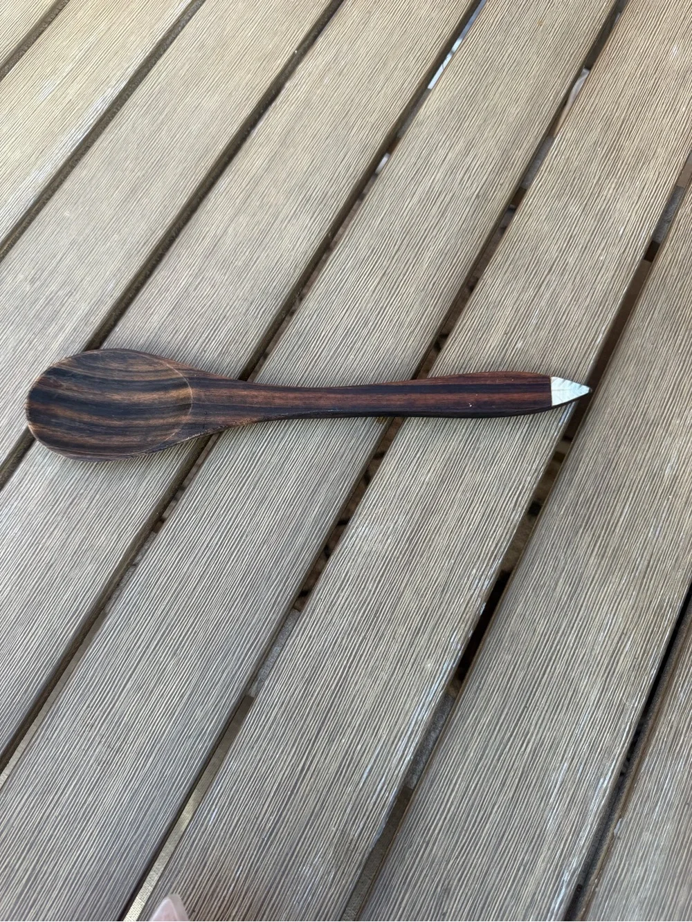 Hand Carved Exotic Wood Serving Spoon Mother of Pearl Inlay Handmade